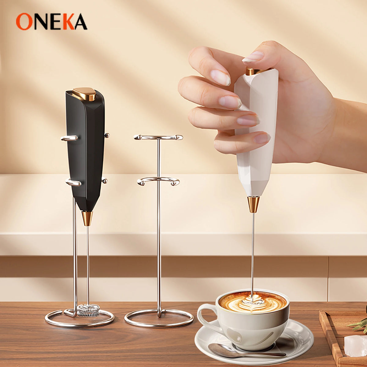 Handheld Electric Milk Frother Wand with Stand | Coffee Foamer Milk Frother Wand Axl