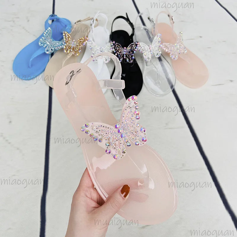 Rhinestone Butterfly Flip Flops – Women's Flat Beach Sandals Flat Flip Flops Axl