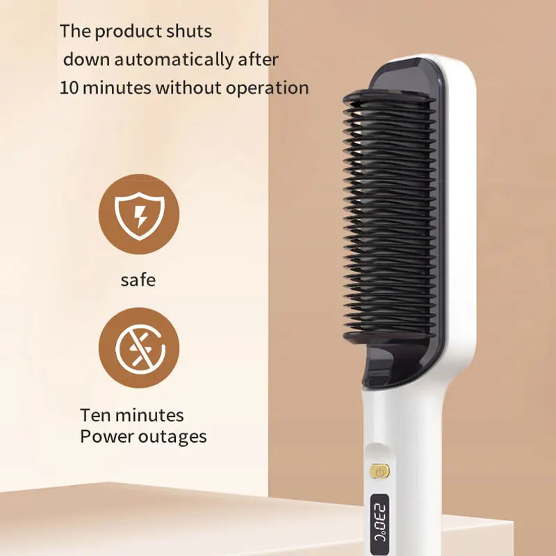 2-in-1 Electric Hair Straightener & Curling Comb LCD Display Hair Styling Comb Axl