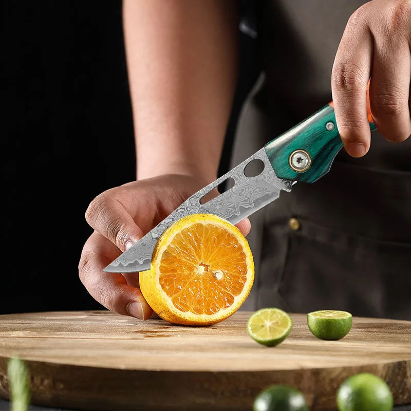 Damascus Steel Folding Knife – Sharp Wood Handle Kitchen Knife Folding Kitchen Knife Axl