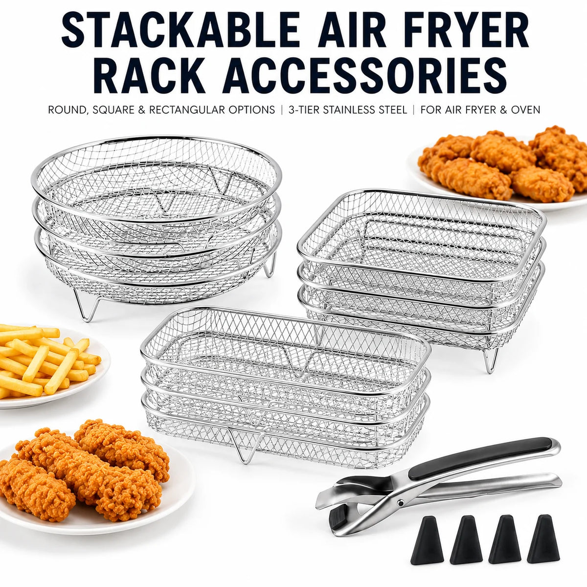 3-Tier Stackable Air Fryer Rack – Stainless Steel Dehydrator Set Air Fryer Rack Axl