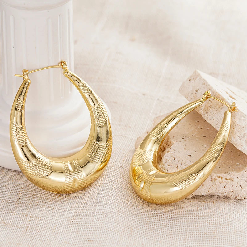 Huitan Large U-Shape Hoop Earrings – Bohemian Textured Metal Hoop Earrings Axl