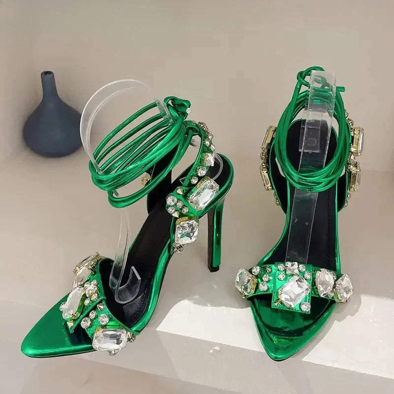 Crystal Stiletto Sandals – Rhinestone Ankle Strap Wedding Heels Stiletto Heeled Sandals Axl