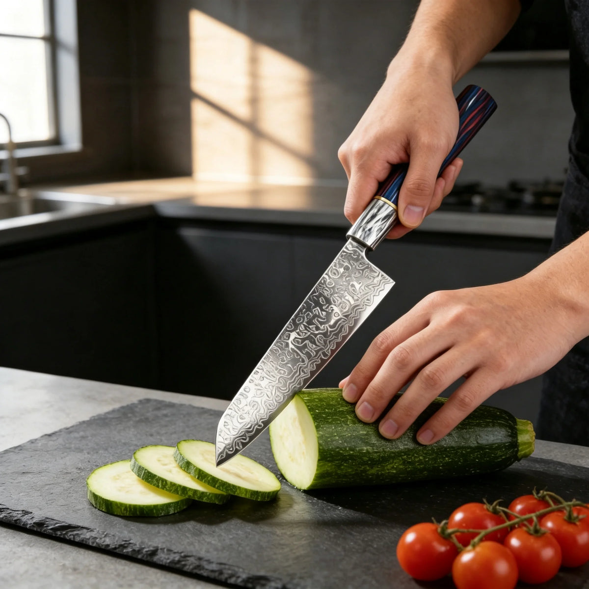 Japanese Damascus Chef's Knife – 20cm Solid Wood Handle Damascus Chef's Knife Axl