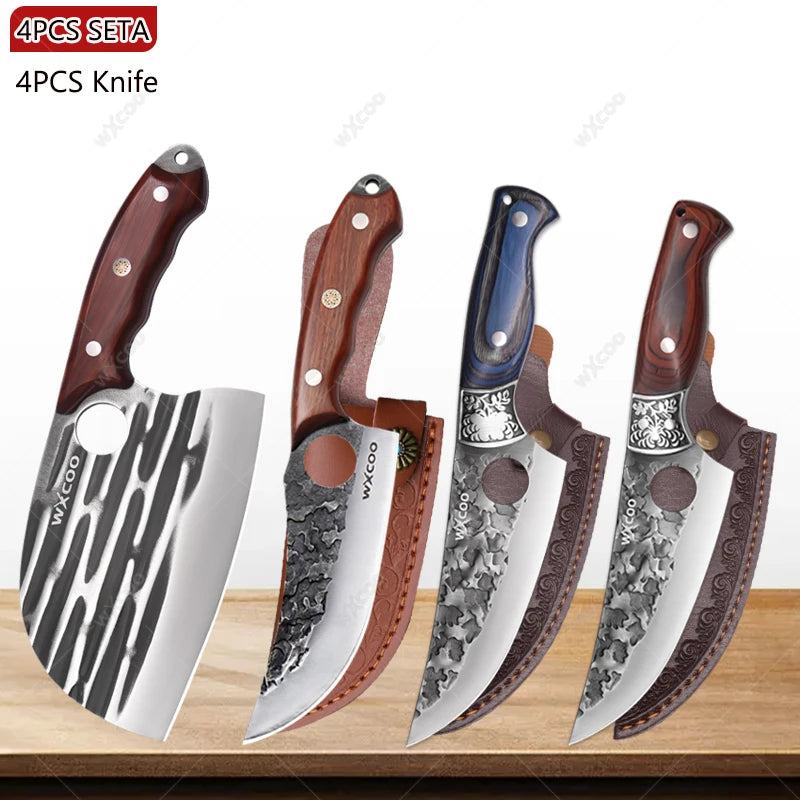 WXCOO Forged Boning & Cleaver Chef Knife | High Carbon Steel Forged Chef Knife Axl 4PCS A