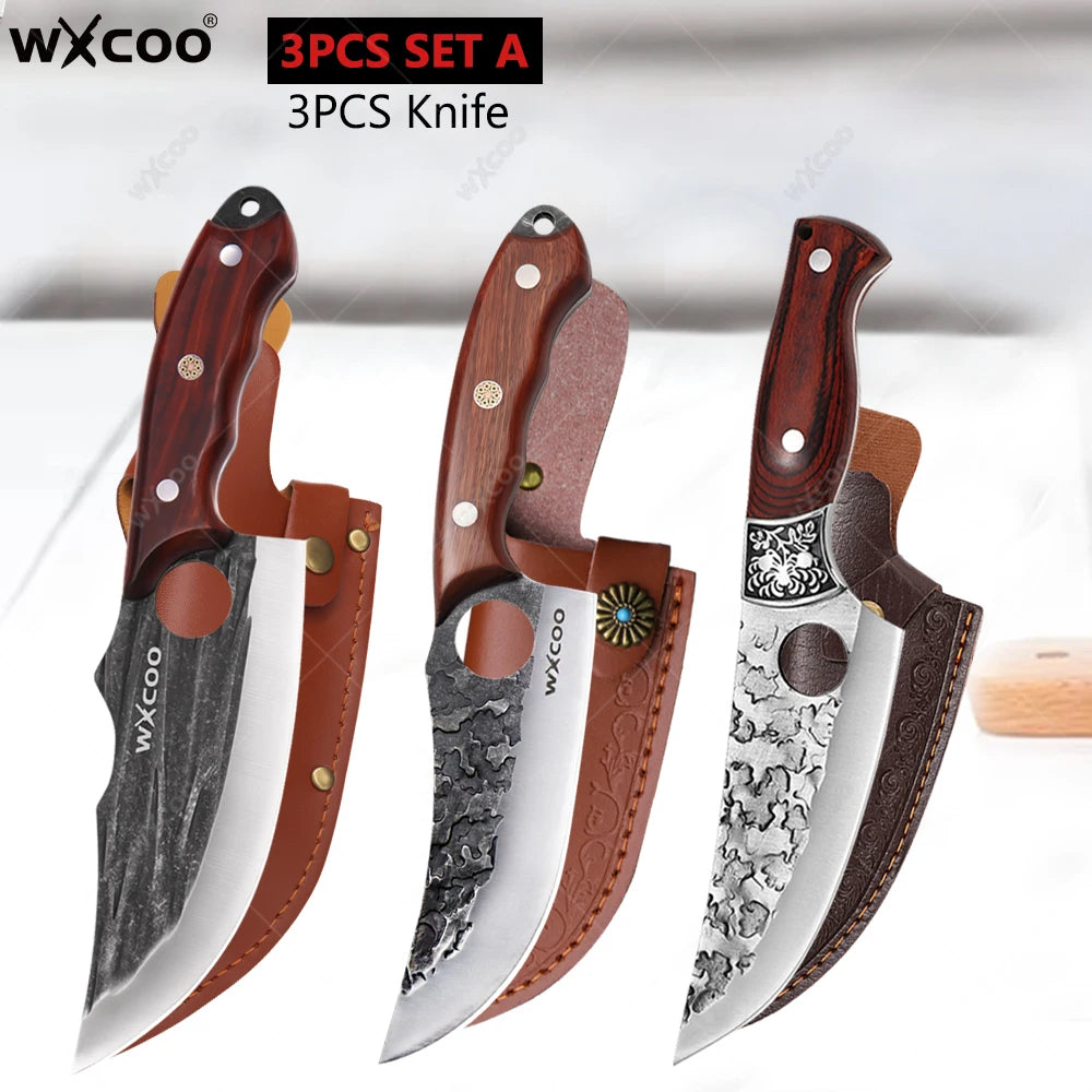WXCOO Forged Stainless Steel Chef Knife Set with Cover Kitchen Knife Set Axl 3PCS SET A