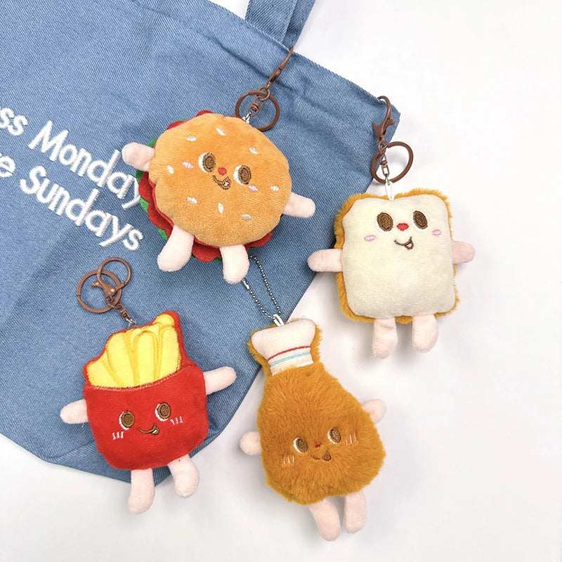 Plush Fries & Burger Keychain – Cute Food Figurine Pendant Plush Keychain Charm Axl