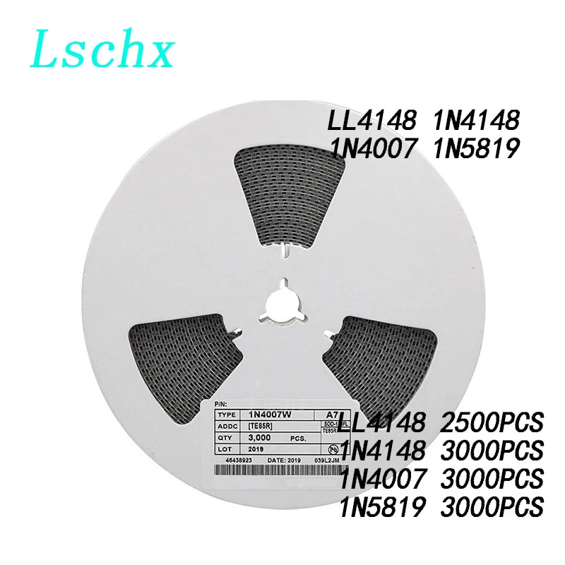 1N4148, 1N4007, 1N5819 SMD Diodes Reel – SOD-123/323/523 SMD Diode Reel Axl 1N4148WS T4 SOD323