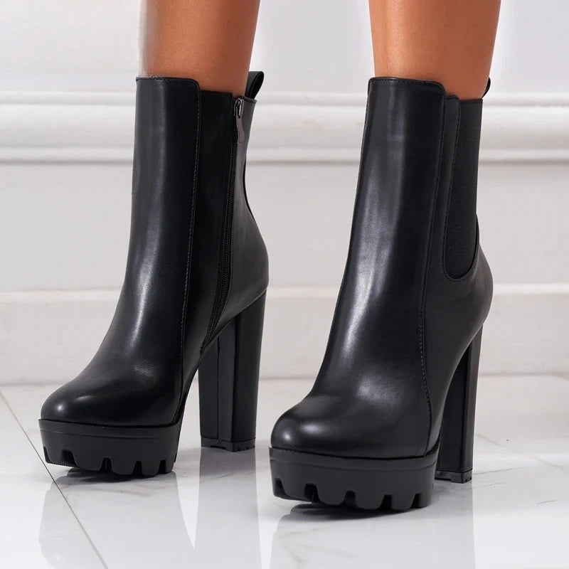Women's Platform Ankle Boots – 12cm High Heel Slip-On Platform Ankle Boots Axl