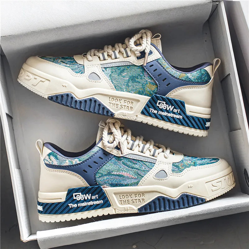 Men's Casual Vulcanized Sneakers – Leather Lace-Up Sport Shoes Men's Casual Sneakers Axl Blue 43