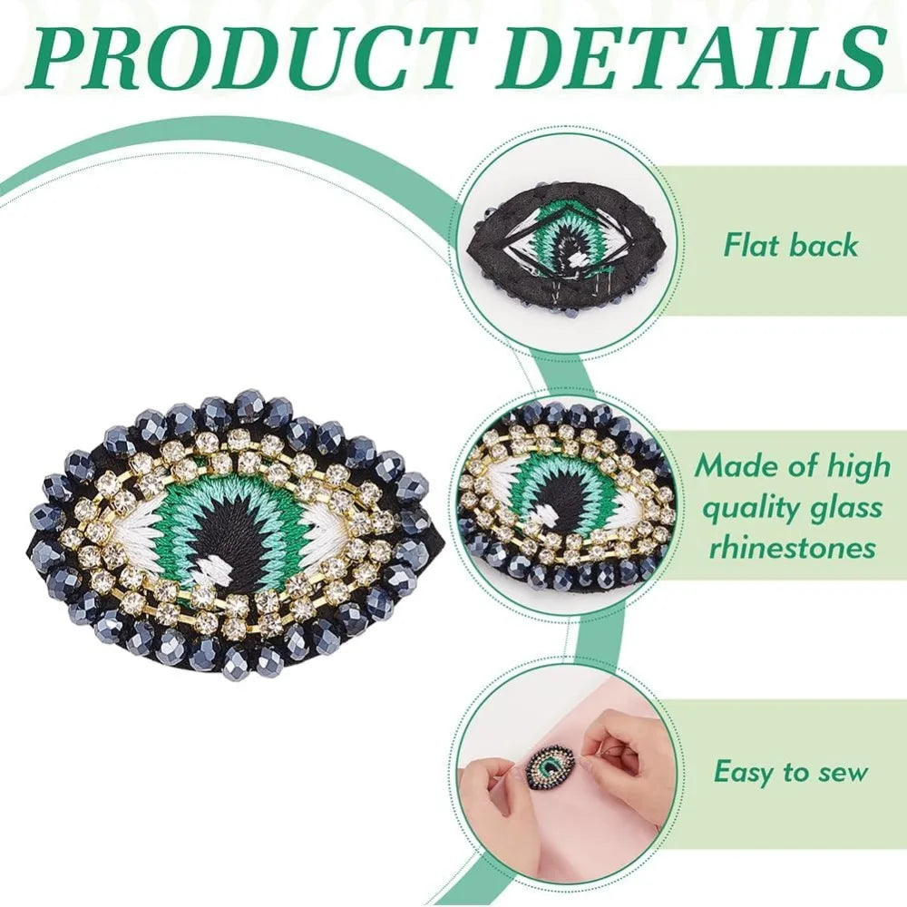 4 PCS Evil Eye Sew-On Patches – Rhinestone Egypt Applique Sew-On Applique Patches Axl