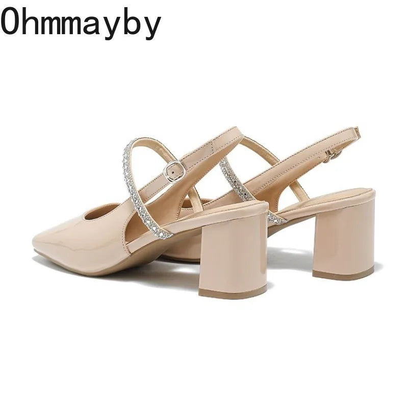 Crystal Buckle High Heel Sandals – Square Toe Slingbacks High Heel Sandals Axl