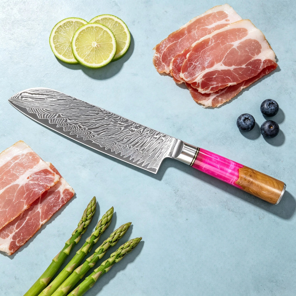 Damascus Steel Santoku Knife – Sharp 17.7cm Kitchen Blade Santoku Kitchen Knife Axl
