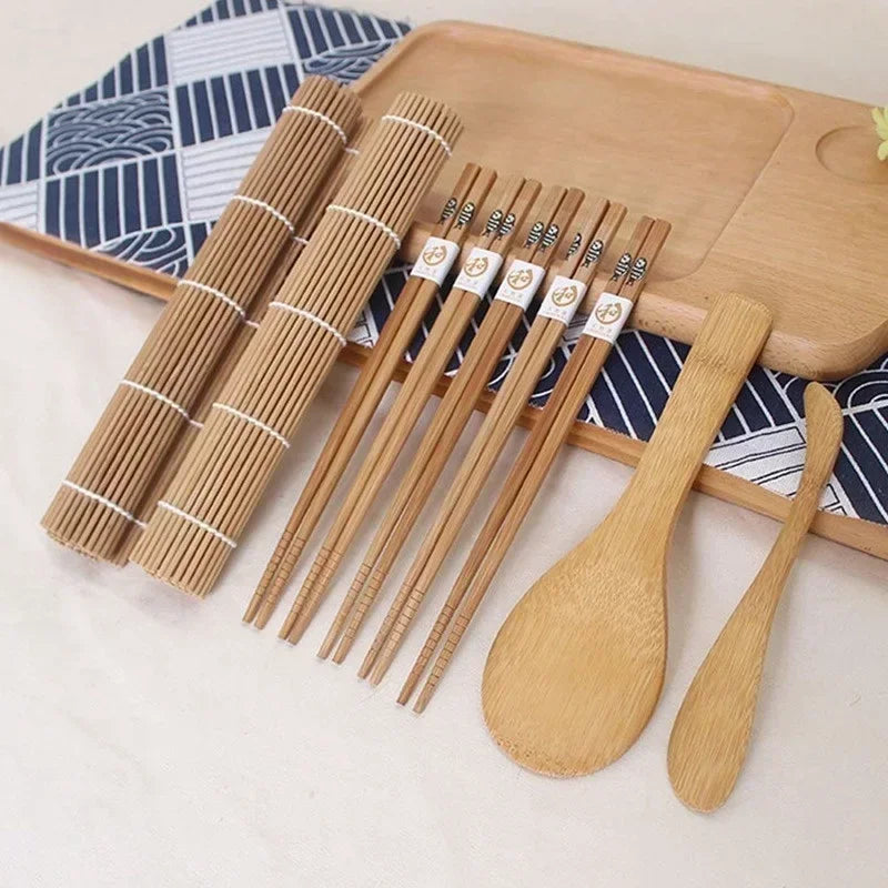 9-Piece Bamboo Sushi Maker Kit – Rice Mold & Onigiri Tools Sushi Making Kit Axl Default Title