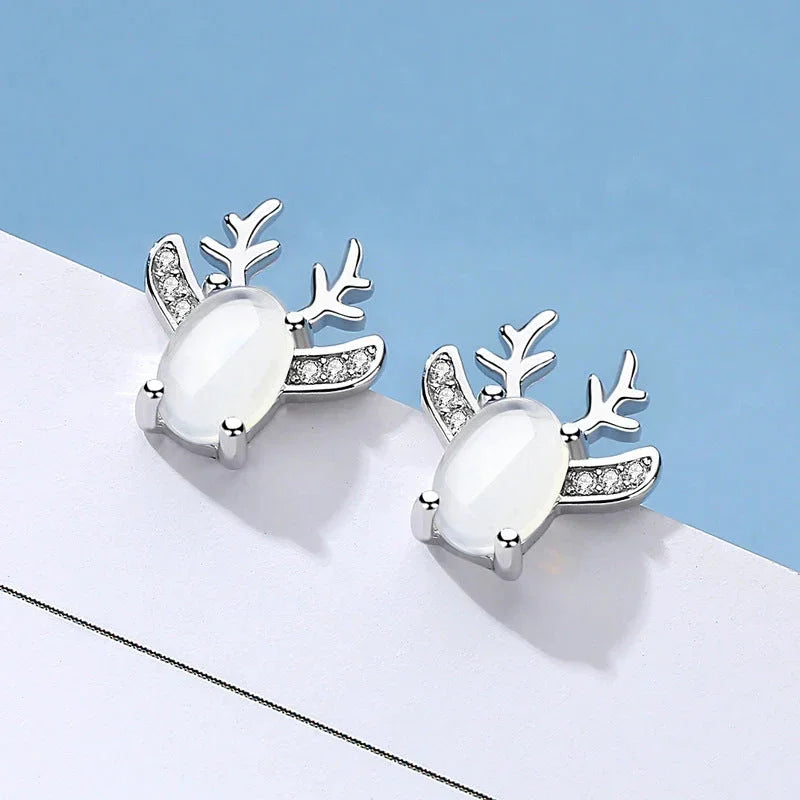 Huitan Elk Antler Stud Earrings with Imitation Moonstone Stud Earrings Axl