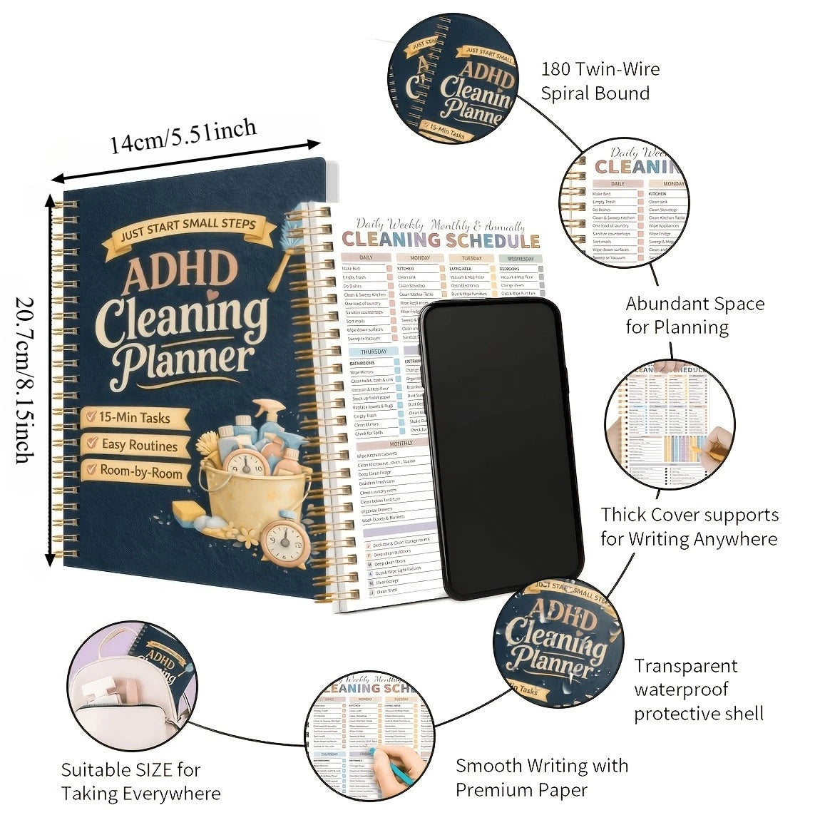 Spiral-Bound Cleaning Planner – Color-Coded Home & Office Schedule Cleaning Planner Axl