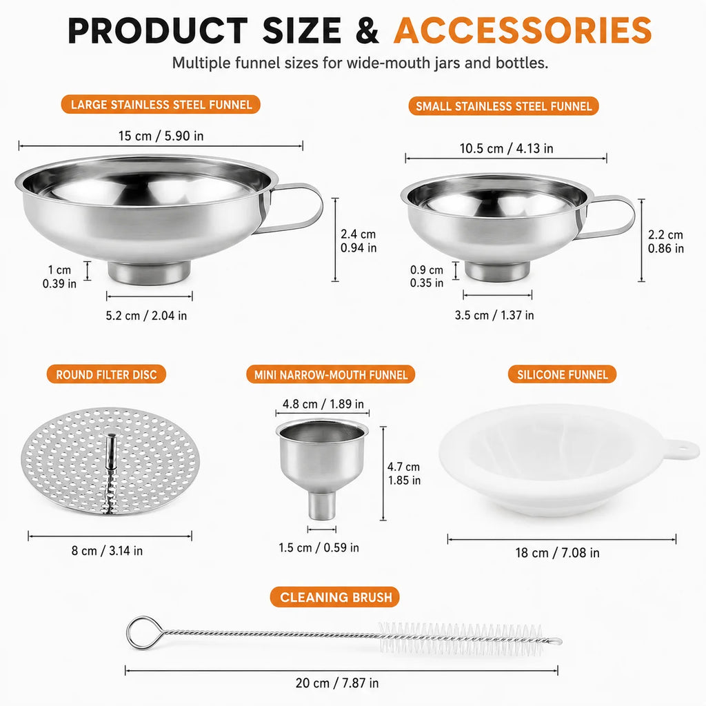 Stainless Steel Wide Mouth Canning Funnel Set with Strainer Kitchen Funnel Set Axl