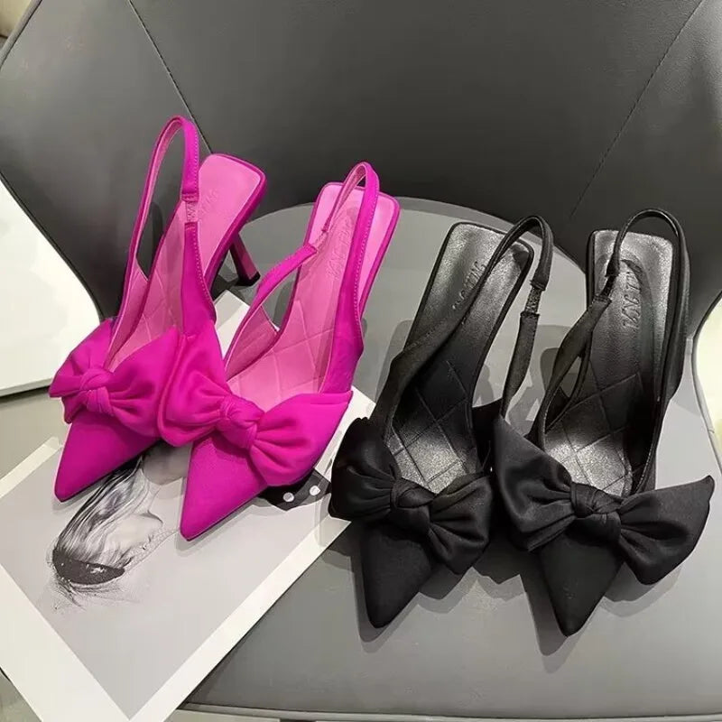 Women's Butterfly Knot Slingback Stiletto Pumps | Pointed Toe Slingback Dress Pumps Axl