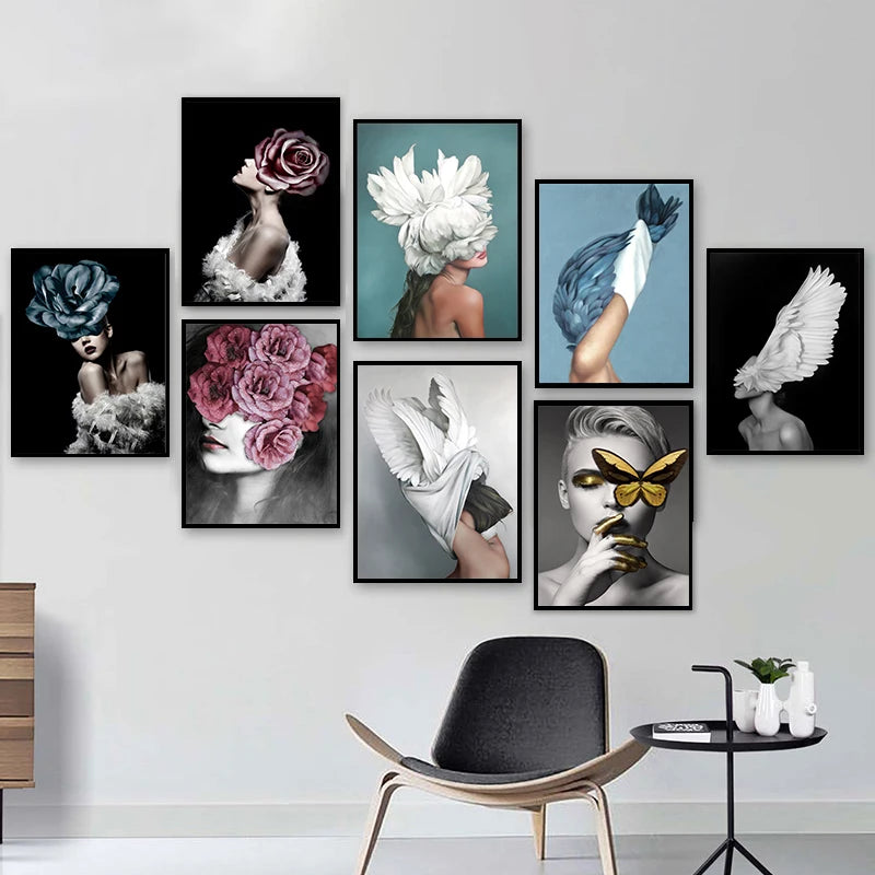 Women Butterfly Floral Wall Art Poster – Modern Home Décor Wall Art Poster Axl