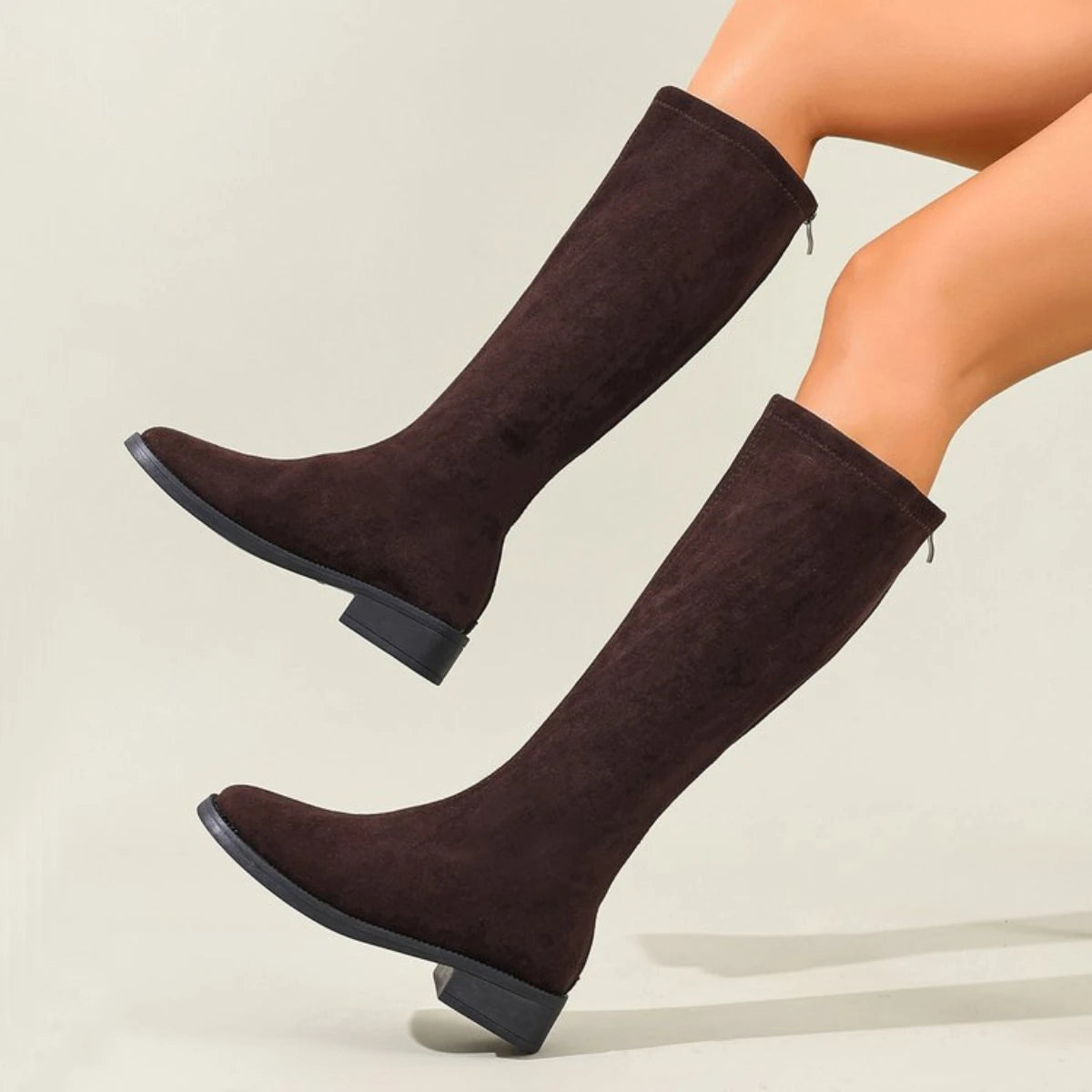 Women's Suede Knee-High Knight Boots – Low Heel Zip Winter Knee-High Boots Axl Brown 35
