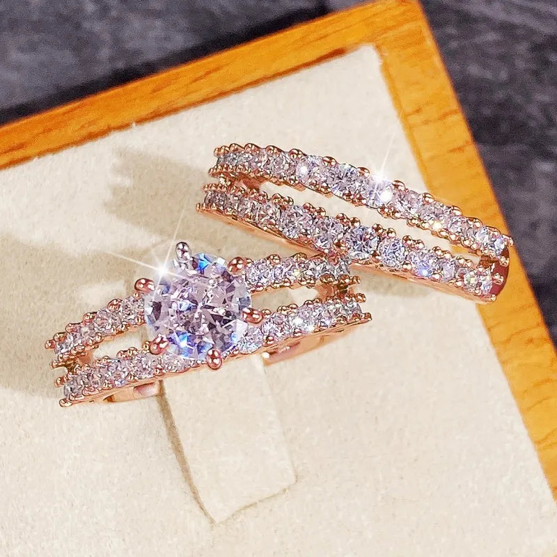 Huitan 2-Piece Cubic Zirconia Bridal Ring Set for Women Bridal Ring Set Axl