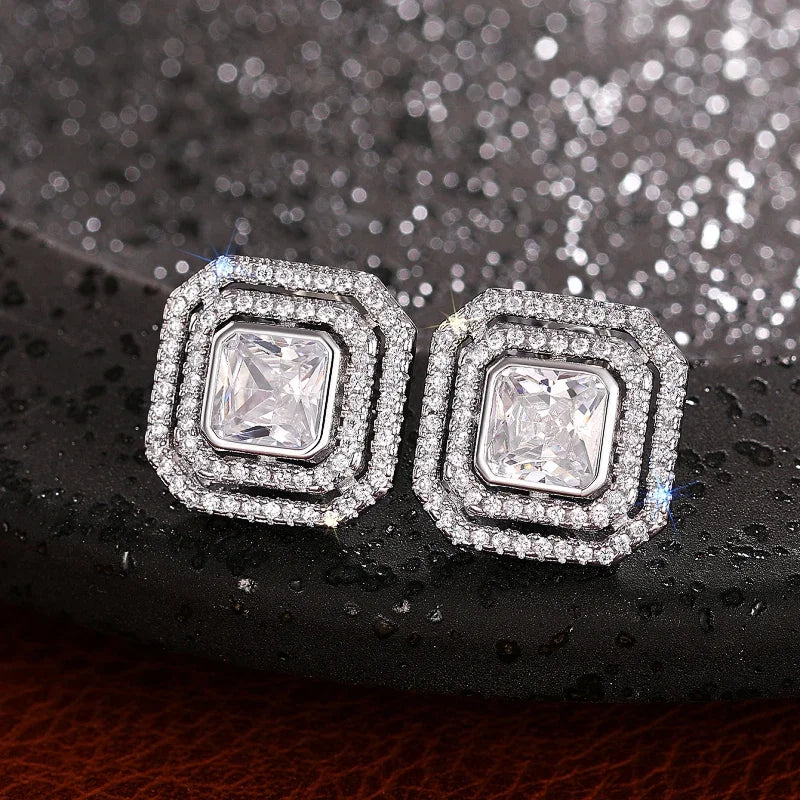 Huitan Cubic Zirconia Stud Earrings – Geometric Sparkling Fashion Stud Earrings Axl