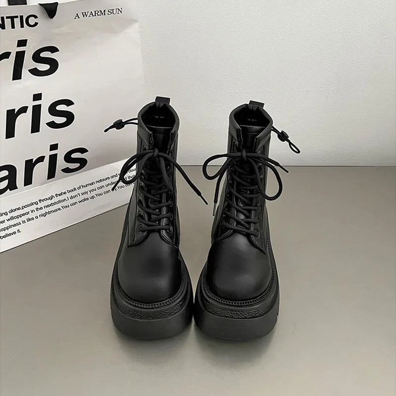 Women's Retro Platform Ankle Boots – British Square Heel Platform Ankle Boots Axl black 39