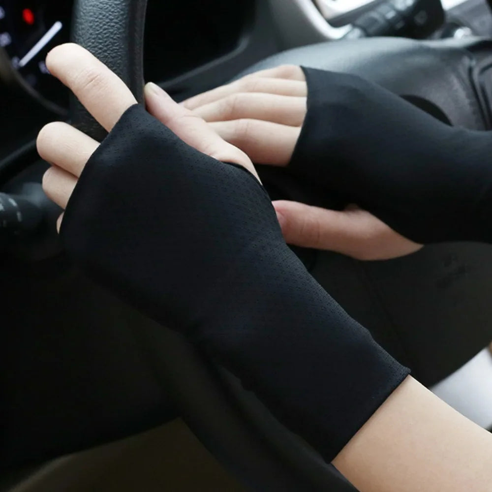 Ice Silk Fingerless Gloves – UV Arm Warmers for Cycling Arm Warmer Gloves Axl Black