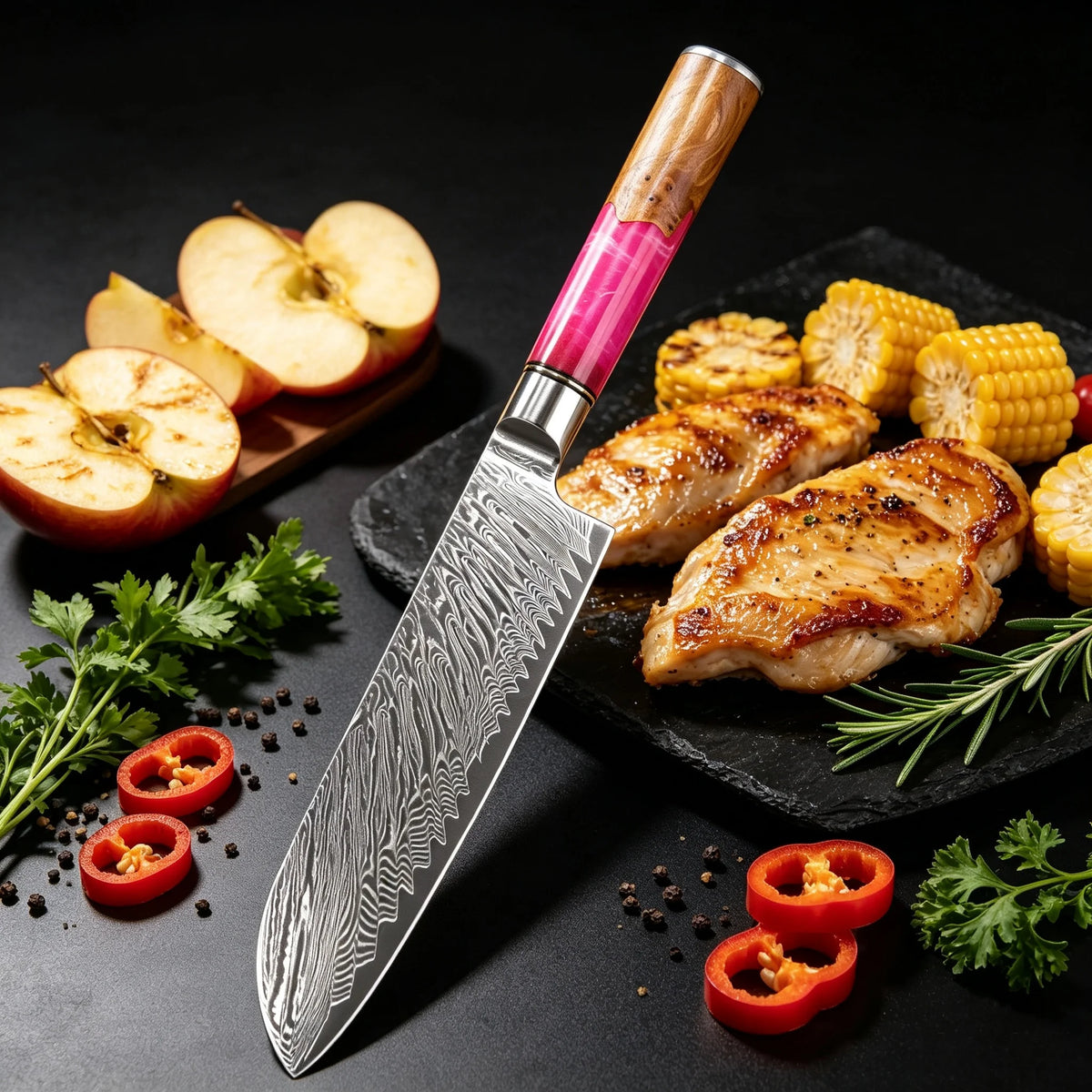 67-Layer Damascus Steel Santoku Chef Knife – Sharp 17.7cm Damascus Chef Knife Axl