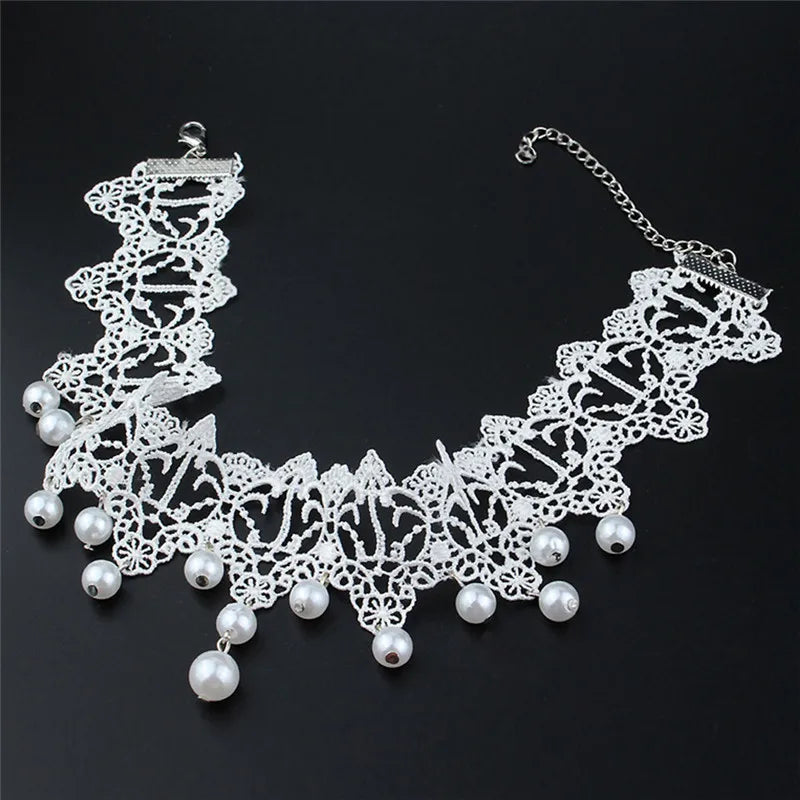 Lace Pearl Choker Necklace – Women's Trendy Fashion Jewelry Choker Necklace Axl