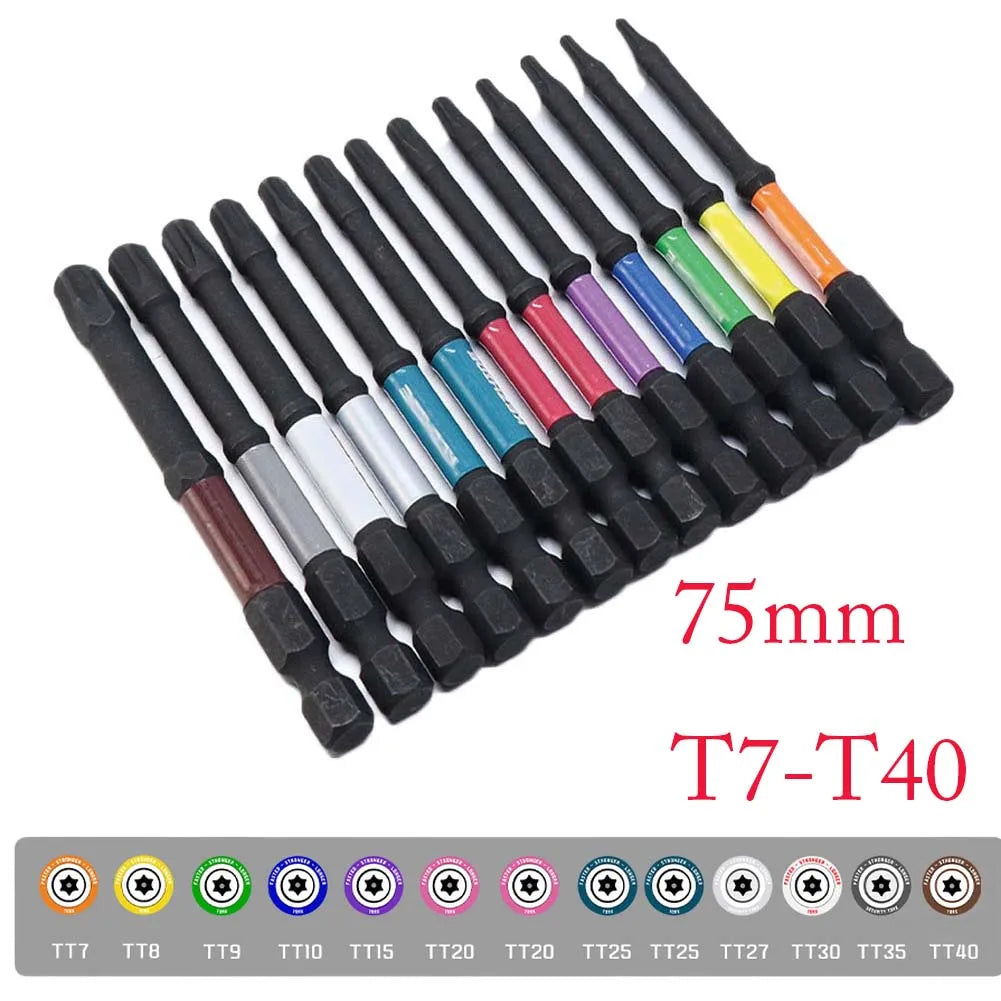 13-Pc Torx Security Bit Set T7–T40 | 1/4" Hex Shank, 75mm Screwdriver Bit Set Axl