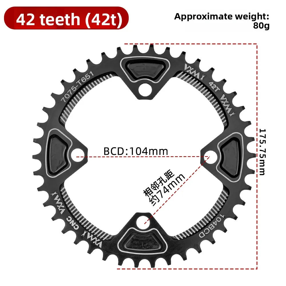 VXM 104BCD Narrow Wide MTB Chainring 32T–42T CNC Aluminum 1x MTB Chainring Axl 42T-Black 104BCD