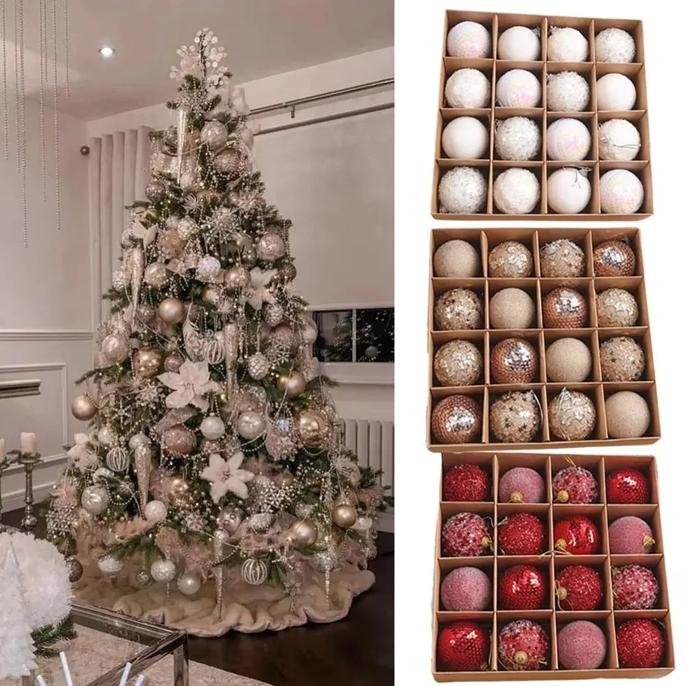 6cm Glitter Christmas Ball Ornaments – 16pc Gift Box Set Christmas Ornament Set Axl