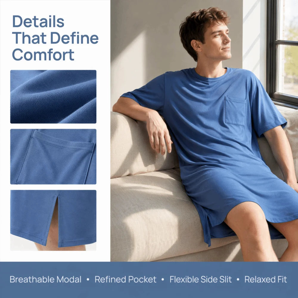 Men's Knee-Length Sleeping Dress – Soft Modal Pajama Robe Men's Sleepwear Robe Axl