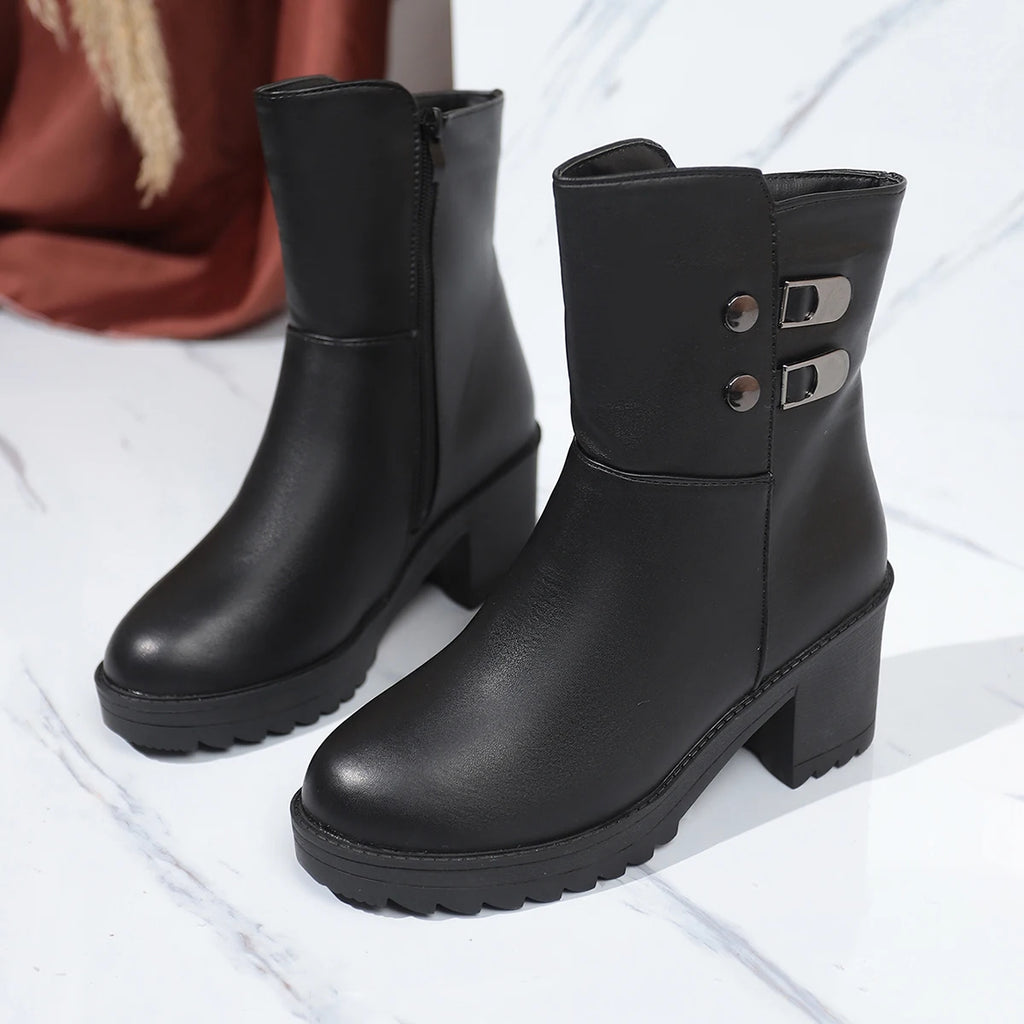 UXST Women's Ankle Boots – Square Heel Side Zipper Platform Women's Ankle Boots Axl black 41