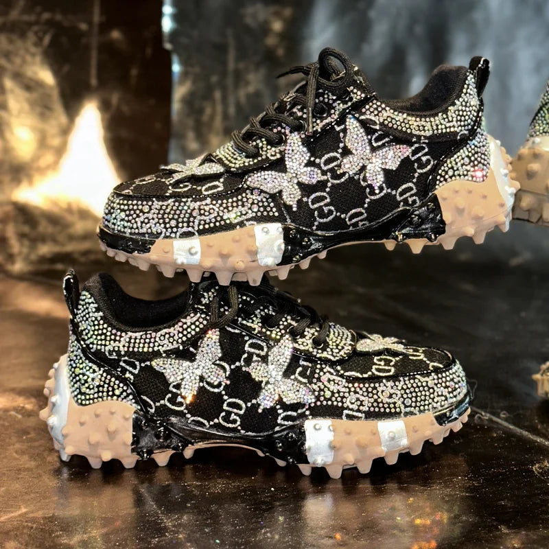 Women's Rhinestone Platform Sneakers – Luxury Fashion Shoes Platform Sneakers Axl Black Butterfly 36