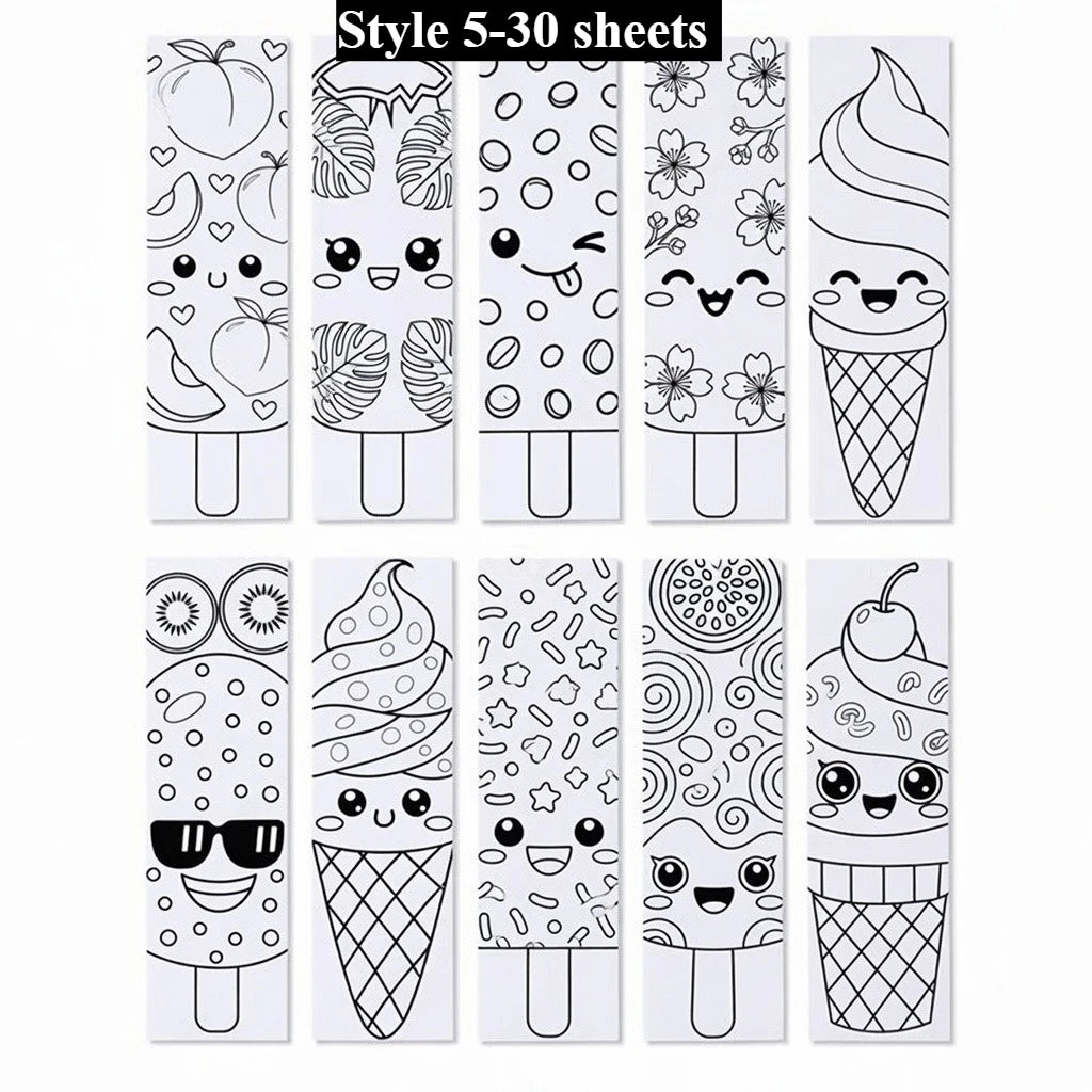 30-Pc Kawaii Summer Beverage DIY Coloring Bookmarks Set DIY Coloring Bookmarks Axl Style 5-30 sheets
