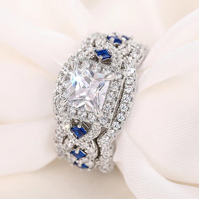 Huitan 3-Piece CZ Bridal Ring Set – Princess Wedding Jewelry Bridal Ring Set Axl Q922 10