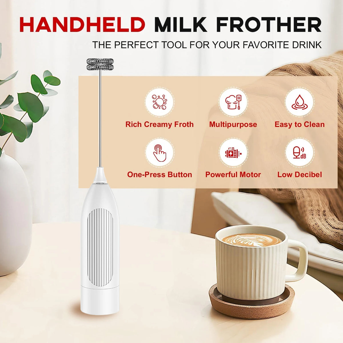 Handheld Milk Frother – Battery Operated Whisk & Foam Mixer Milk Frother Wand Axl