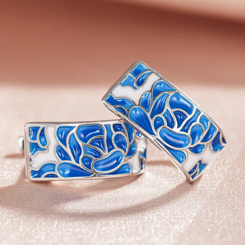 Huitan Blue Flower Hoop Earrings – Women's Silver Jewelry Hoop Earrings Axl