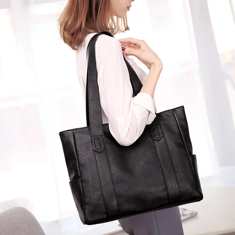 Women's Large Capacity PU Leather Shoulder Handbag | Casual Tote Shoulder Handbag Axl