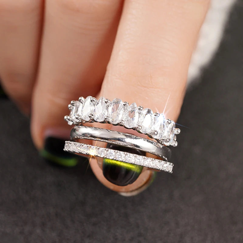 Huitan 3-Piece Women's Bridal Ring Set – CZ Silver & Gold Bridal Ring Set Axl