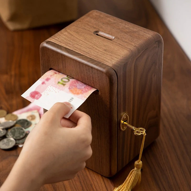 Walnut Wood Piggy Bank with Lock | Kids Gift & Home Décor Wooden Piggy Bank Axl