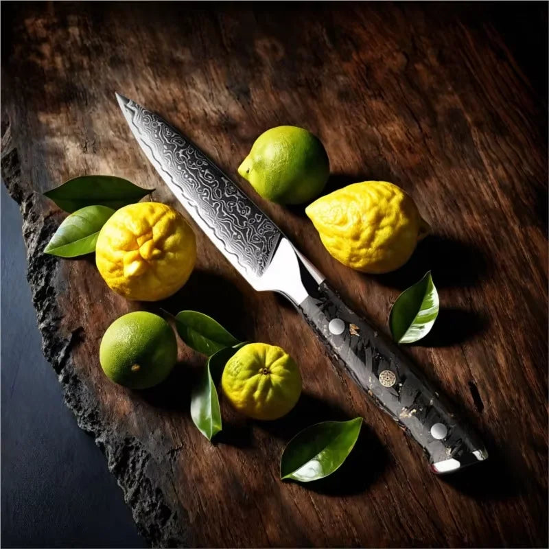 3.5" Damascus Paring Knife VG10 Core Gold Carbon Fiber Handle Damascus Paring Knife Axl