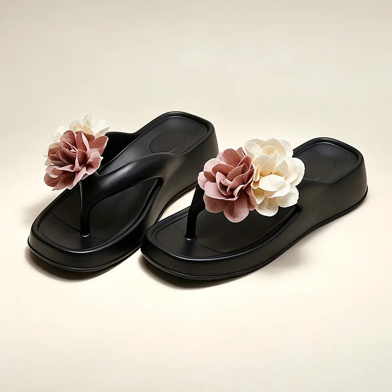 Women's Floral Platform Sandals – Thick Sole Beach Slides Platform Sandals Axl