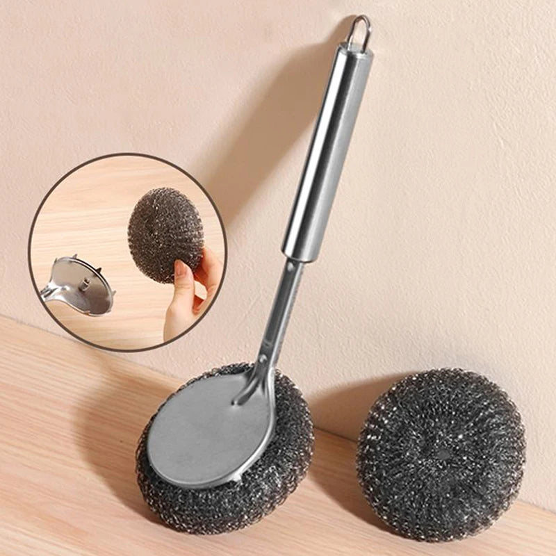 Long Handle Stainless Steel Pot Brush – Kitchen Scrub Scourer Kitchen Cleaning Brush Axl