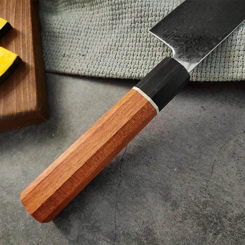 Kiritsuke Damascus Steel Chef Knife – Octagon Wood Handle Damascus Chef Knife Axl