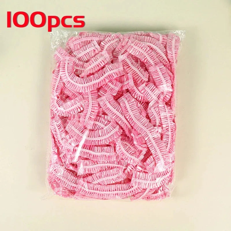 100-Pack Disposable Shower Caps – Waterproof Elastic Plastic Disposable Shower Cap Axl Pink 1