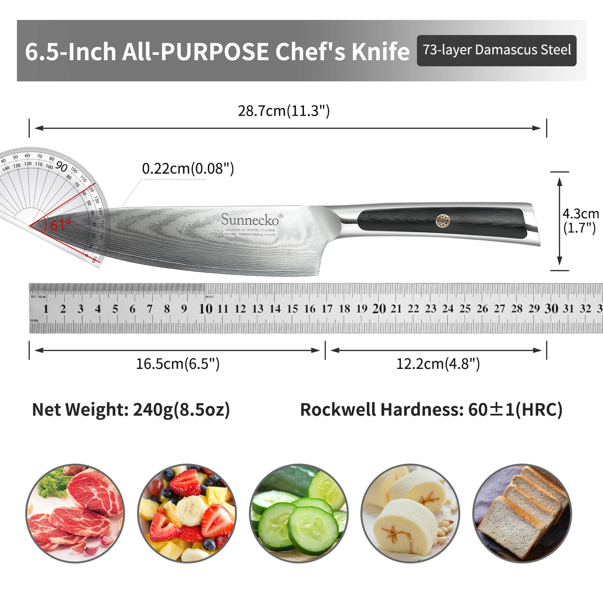 Sunnecko Damascus Steel Chef's Knife Set – VG-10 Japanese Knives Damascus Kitchen Knife Set Axl 6.5 Inch Chef Knife China Mainland