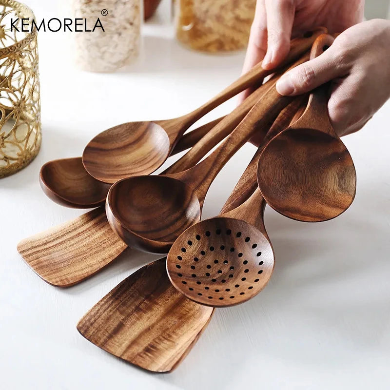 KEMORELA Teak Wood Cooking Spoon – Ladle, Turner & Skimmer Wood Cooking Utensil Axl